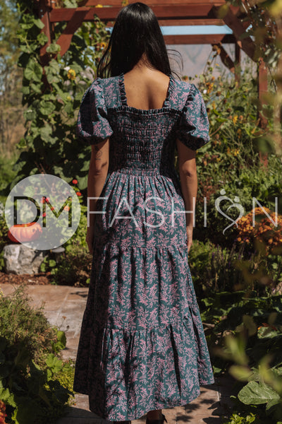 Cynthia Teal & Lilac Floral Dress - DM Exclusive - Maternity Friendly