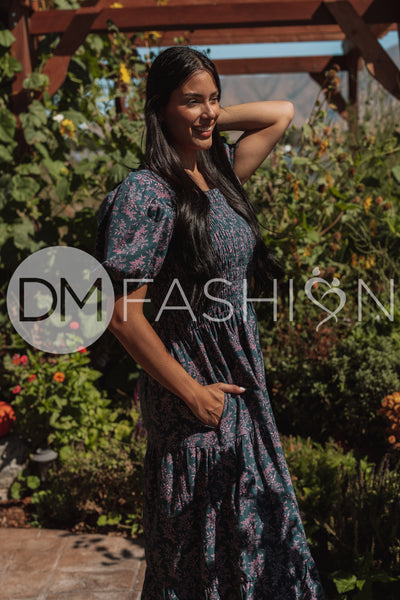 Cynthia Teal & Lilac Floral Dress - DM Exclusive - Maternity Friendly