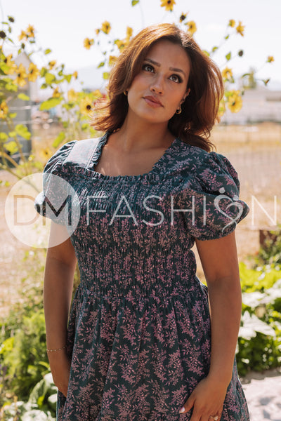 Cynthia Teal & Lilac Floral Dress - DM Exclusive - Maternity Friendly