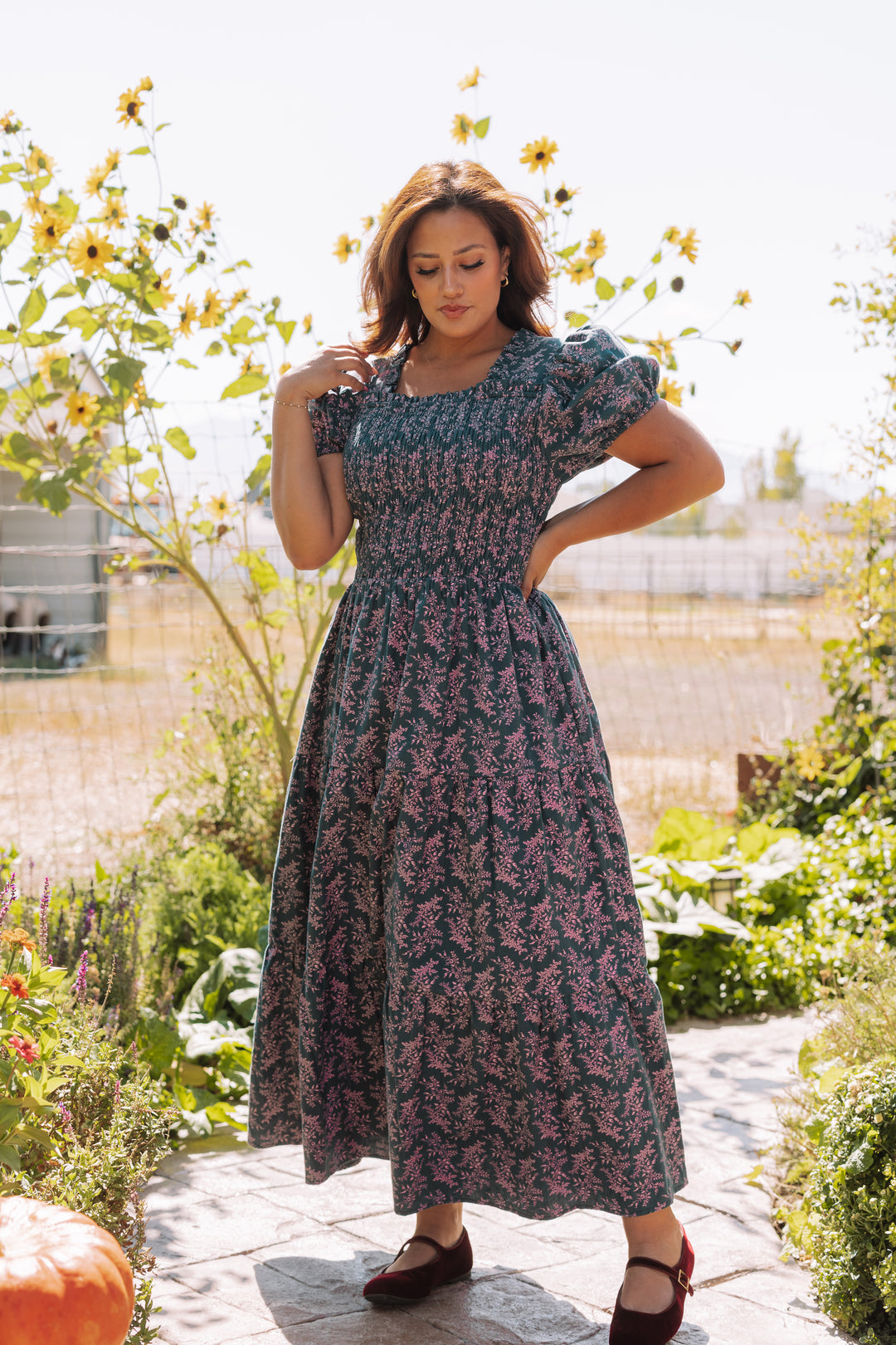 cynthia midi dress Cynthia Teal & Lilac Floral Dress - DM Exclusive