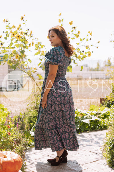 Cynthia Teal & Lilac Floral Dress - DM Exclusive - Maternity Friendly
