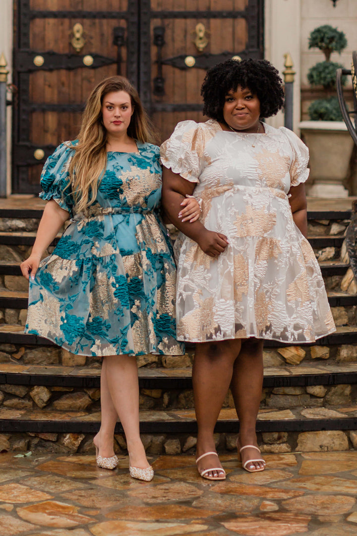 Ellis Jacquard Teal/Gold Velvet Dress - DM Exclusive - FINAL SALE