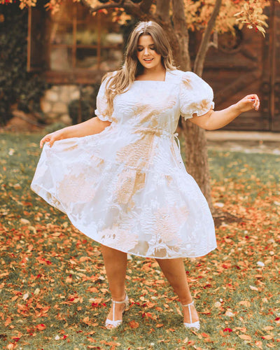 Ellis Jacquard White/Gold Velvet Dress - DM Exclusive - Maternity Friendly
