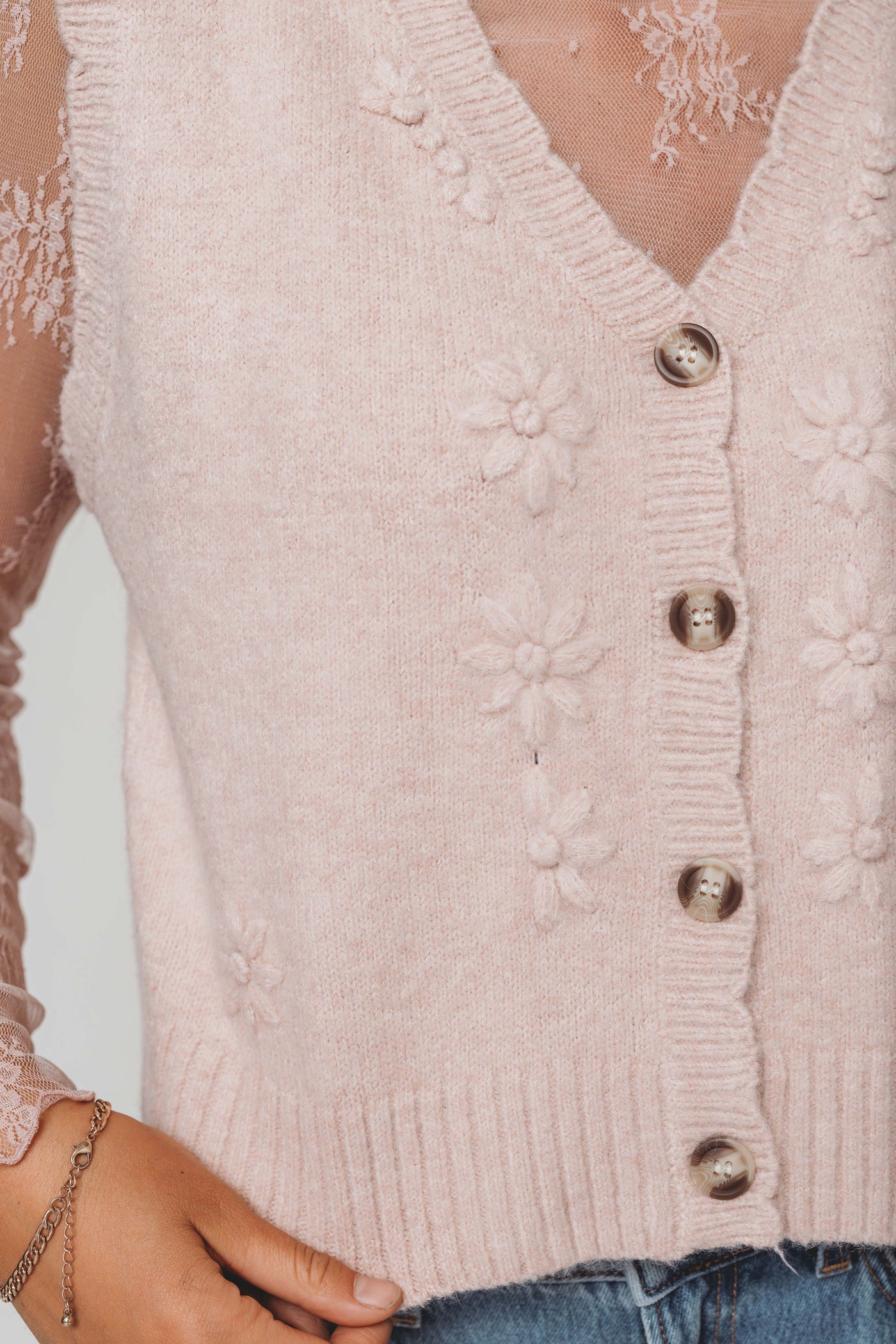Pink Flower Cardigan Sweater Vest