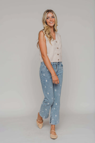Cream Flower Cardigan Vest