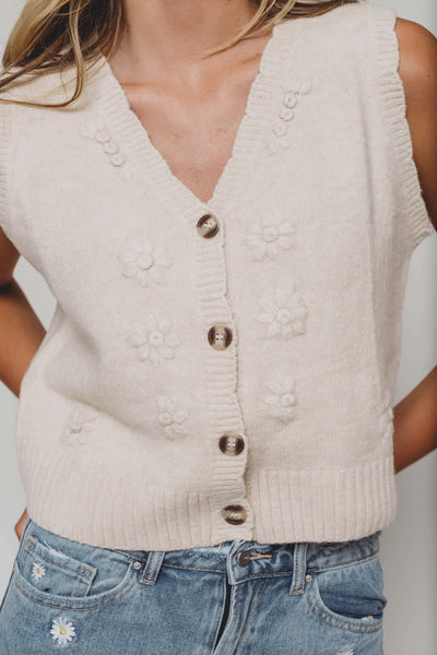 Cream Flower Cardigan Vest
