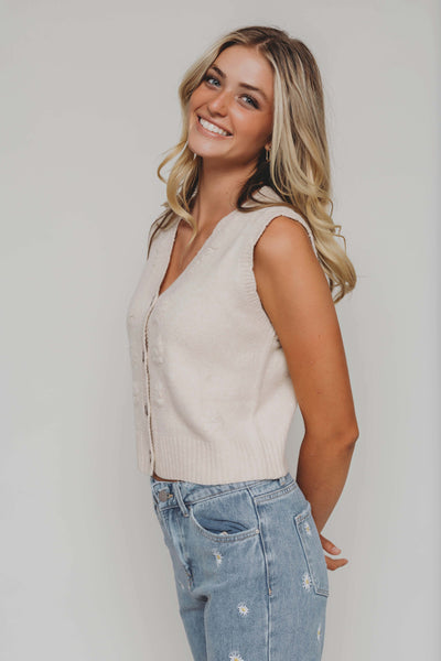 Cream Flower Cardigan Vest