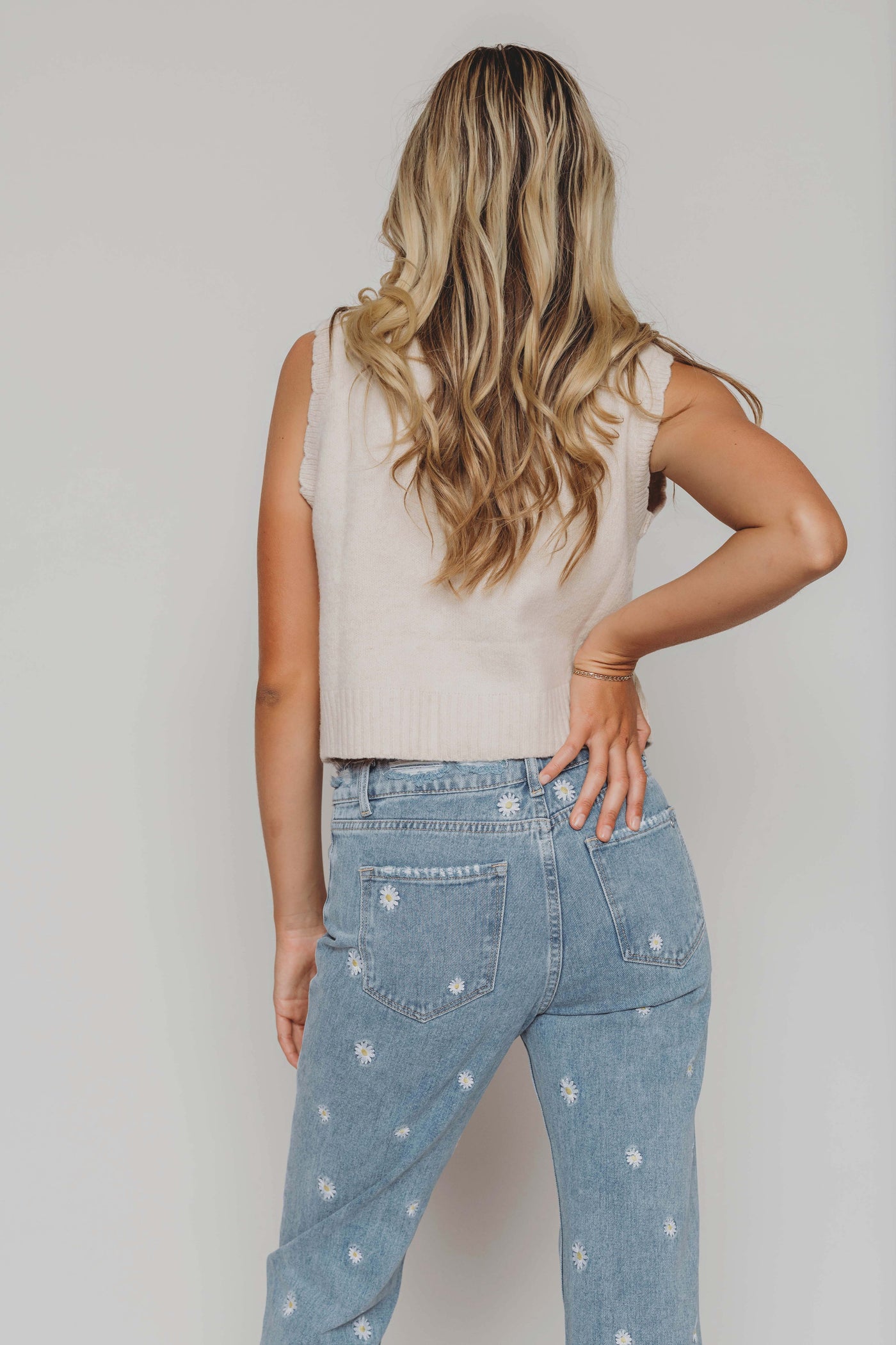 Cream Flower Cardigan Vest