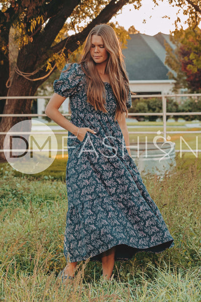 Cynthia Teal & Lilac Floral Dress - DM Exclusive - Maternity Friendly