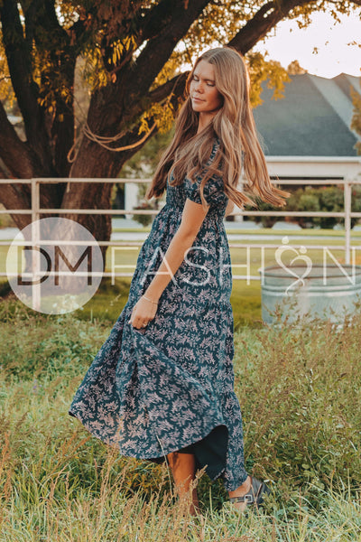 Cynthia Teal & Lilac Floral Dress - DM Exclusive - Maternity Friendly