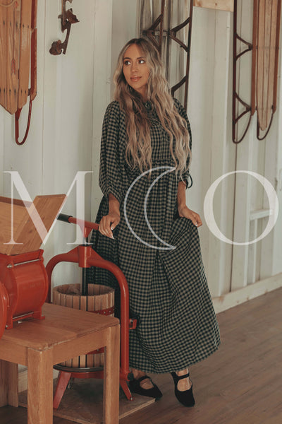 Alexa Olive Gingham Dress - MCO - Maternity Friendly