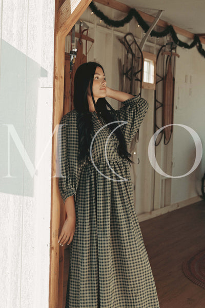 Alexa Olive Gingham Dress - MCO - Maternity Friendly