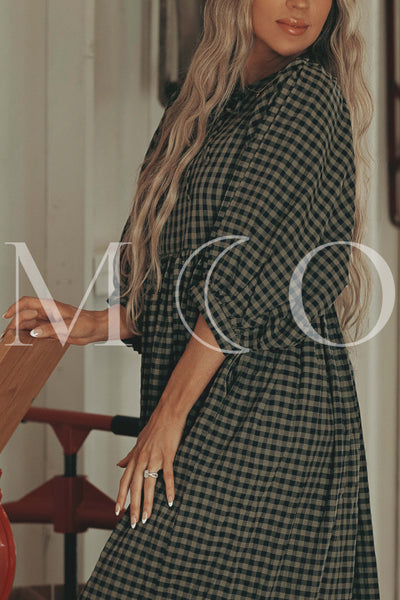 Alexa Olive Gingham Dress - MCO - Maternity Friendly