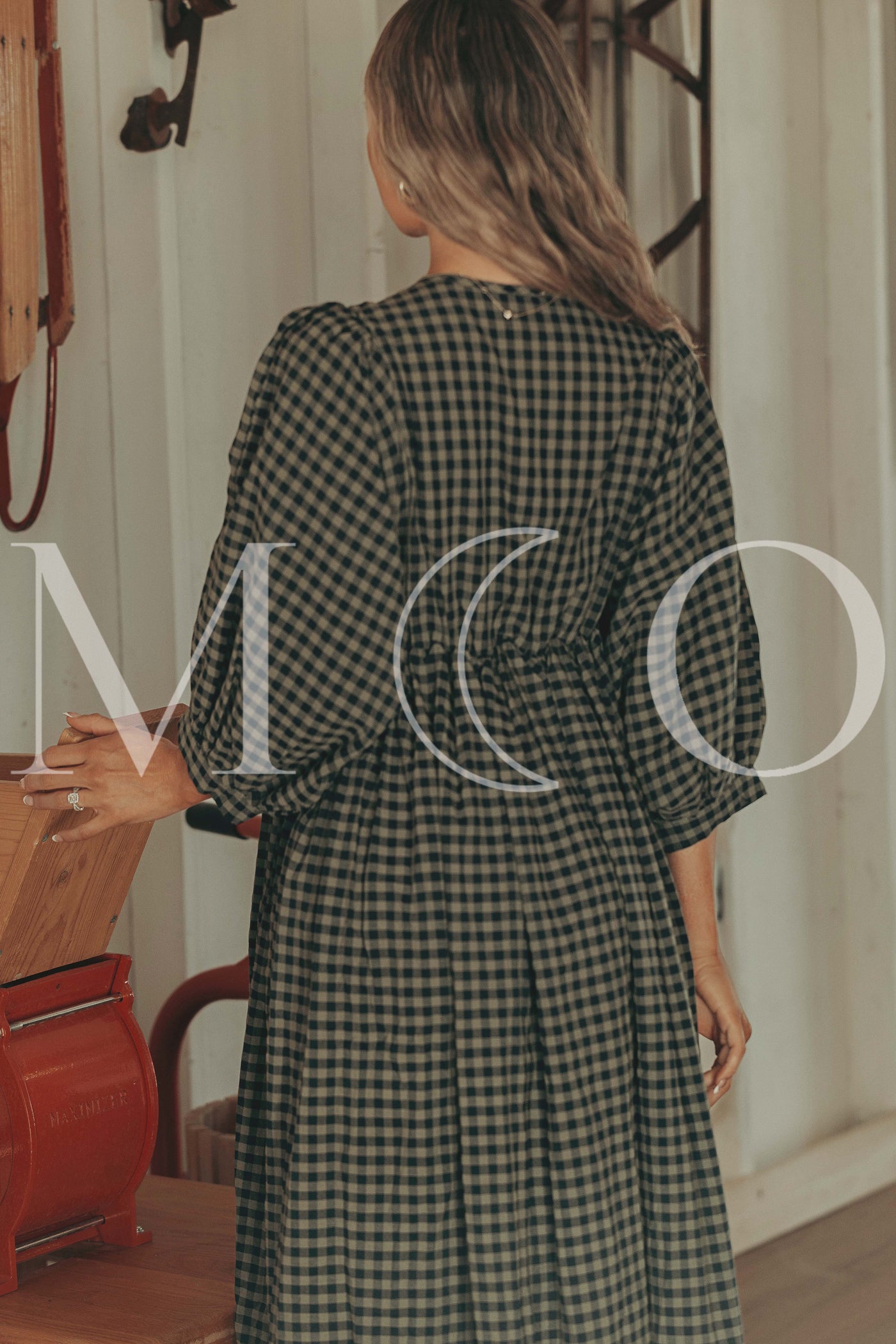 Alexa Olive Gingham Dress - MCO - Maternity Friendly