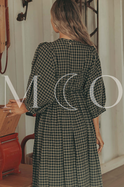 Alexa Olive Gingham Dress - MCO - Maternity Friendly