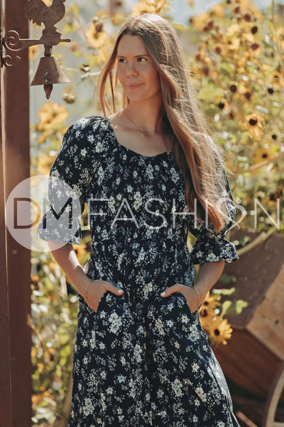 Clara Navy Meadow Dress - DM Exclusive - Maternity Friendly - Nursing Friendly