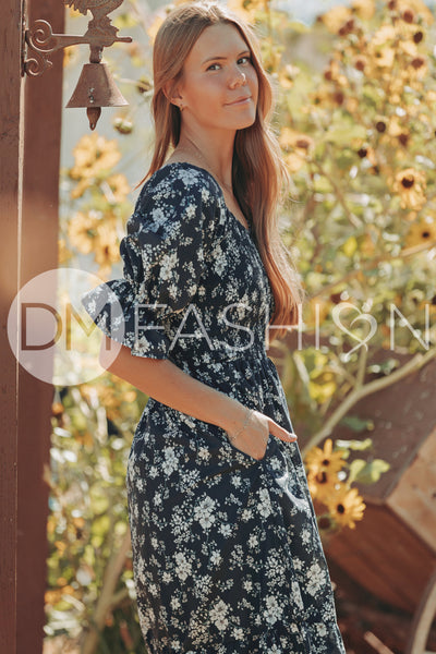 Clara Navy Meadow Dress - DM Exclusive - Maternity Friendly - Nursing Friendly