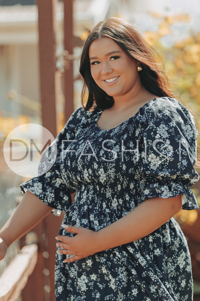 Clara Navy Meadow Dress - DM Exclusive - Maternity Friendly - Nursing Friendly