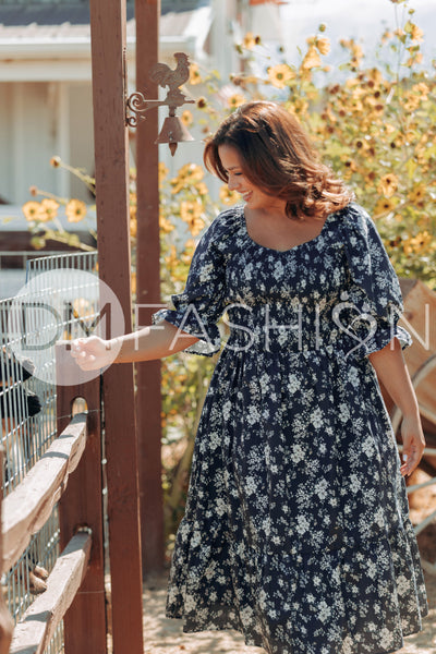 Clara Navy Meadow Dress - DM Exclusive - Maternity Friendly - Nursing Friendly