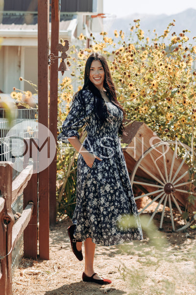 Clara Navy Meadow Dress - DM Exclusive - Maternity Friendly - Nursing Friendly