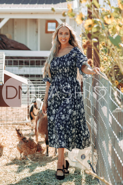 Clara Navy Meadow Dress - DM Exclusive - Maternity Friendly - Nursing Friendly