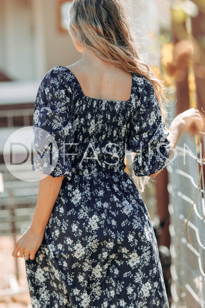 Clara Navy Meadow Dress - DM Exclusive - Maternity Friendly - Nursing Friendly