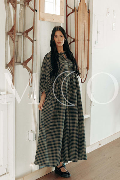 Alexa Olive Gingham Dress - MCO - Maternity Friendly