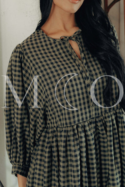 Alexa Olive Gingham Dress - MCO - Maternity Friendly