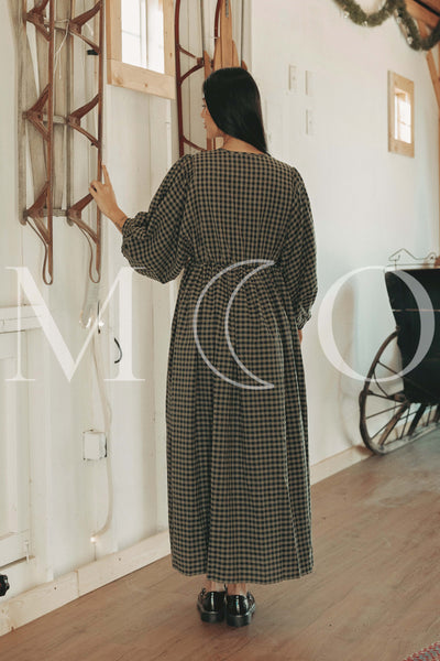 Alexa Olive Gingham Dress - MCO - Maternity Friendly