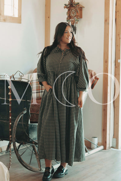 Alexa Olive Gingham Dress - MCO - Maternity Friendly