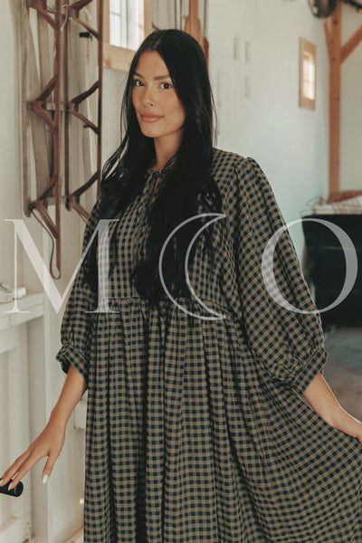 Alexa Olive Gingham Dress - MCO - Maternity Friendly