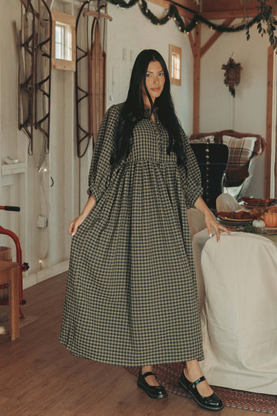 Alexa Olive Gingham Dress - MCO - Maternity Friendly