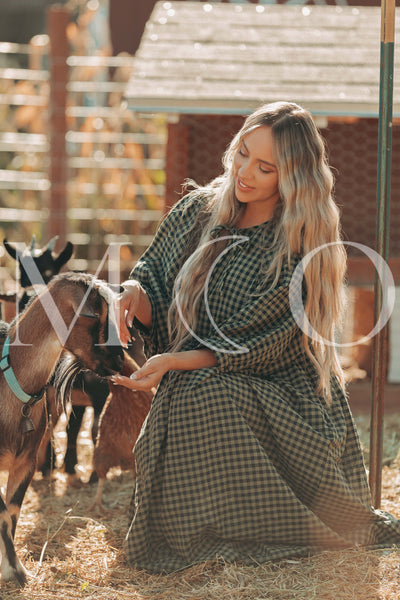 Alexa Olive Gingham Dress - MCO - Maternity Friendly