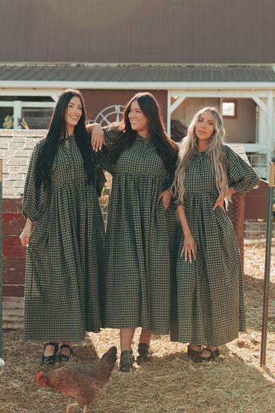 Alexa Olive Gingham Dress - MCO - Maternity Friendly
