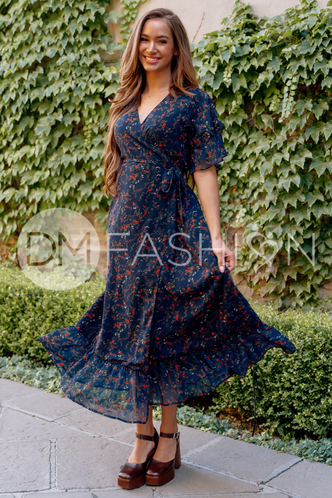 Halie Navy Floral Wrap Dress - DM Exclusive - Maternity Friendly