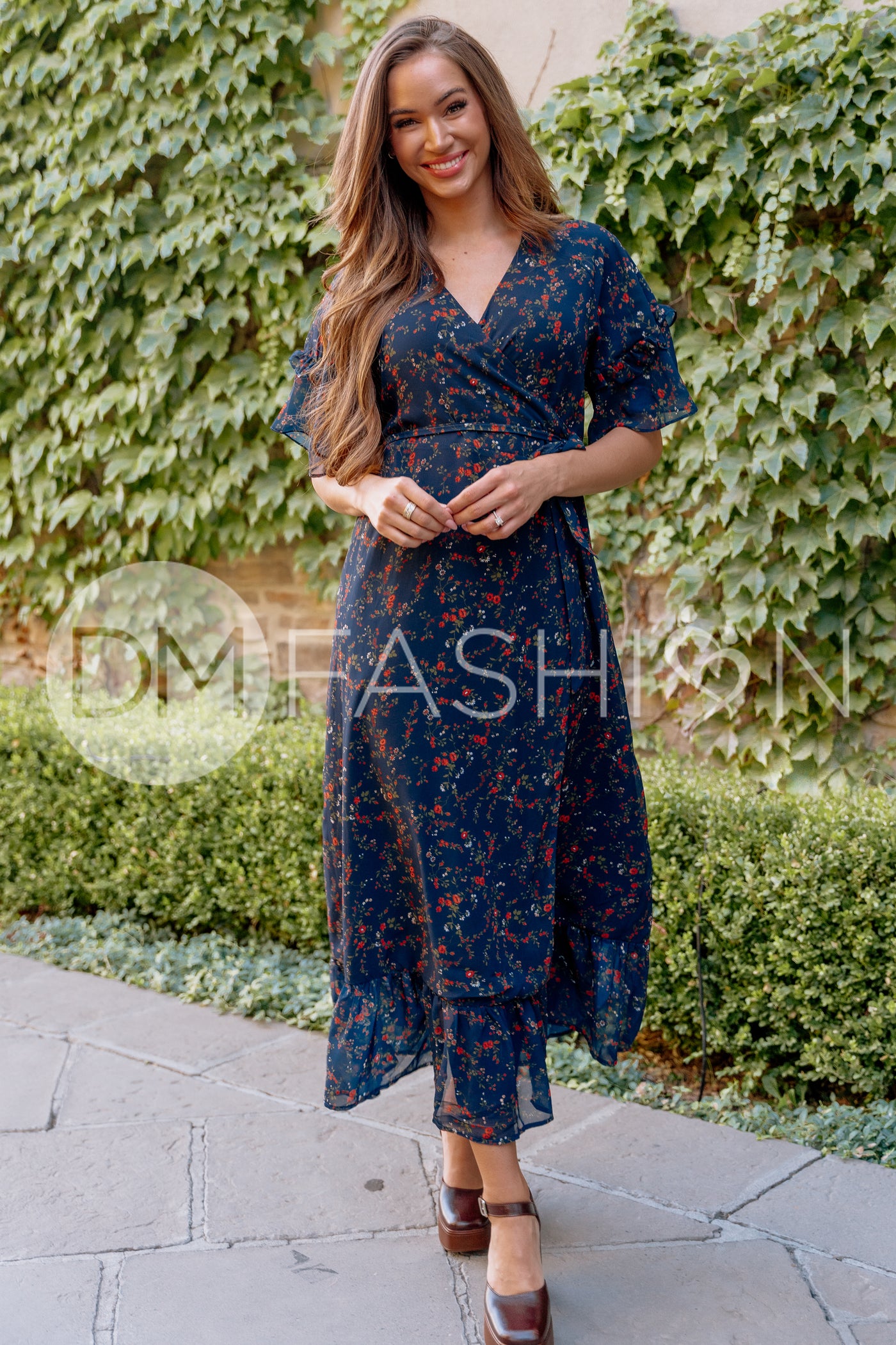 Halie Navy Floral Wrap Dress - DM Exclusive - Maternity Friendly