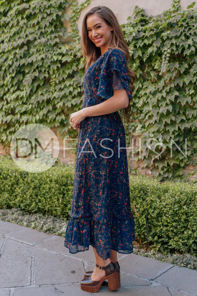 Halie Navy Floral Wrap Dress - DM Exclusive - Maternity Friendly