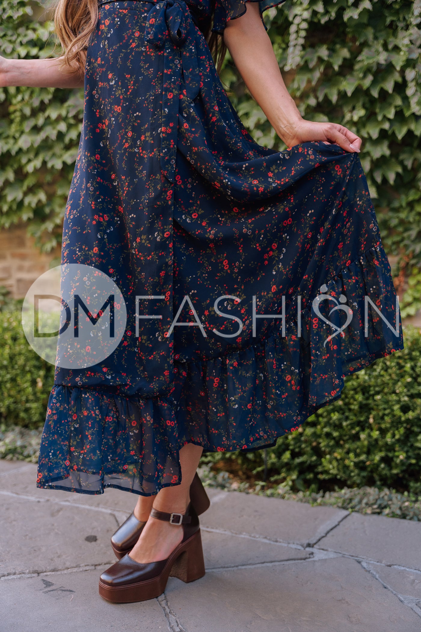 Halie Navy Floral Wrap Dress - DM Exclusive - Maternity Friendly