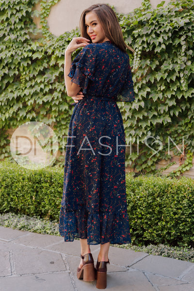 Halie Navy Floral Wrap Dress - DM Exclusive - Maternity Friendly