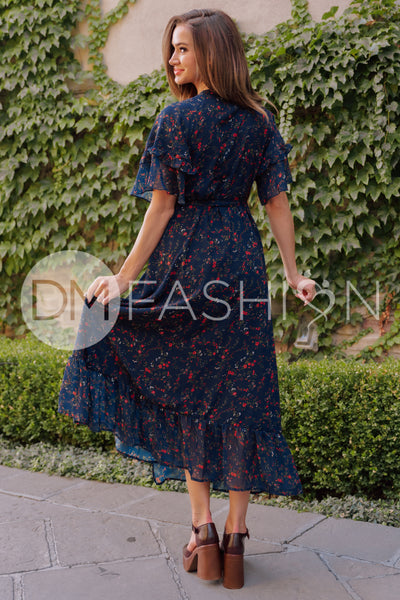 Halie Navy Floral Wrap Dress - DM Exclusive - Maternity Friendly