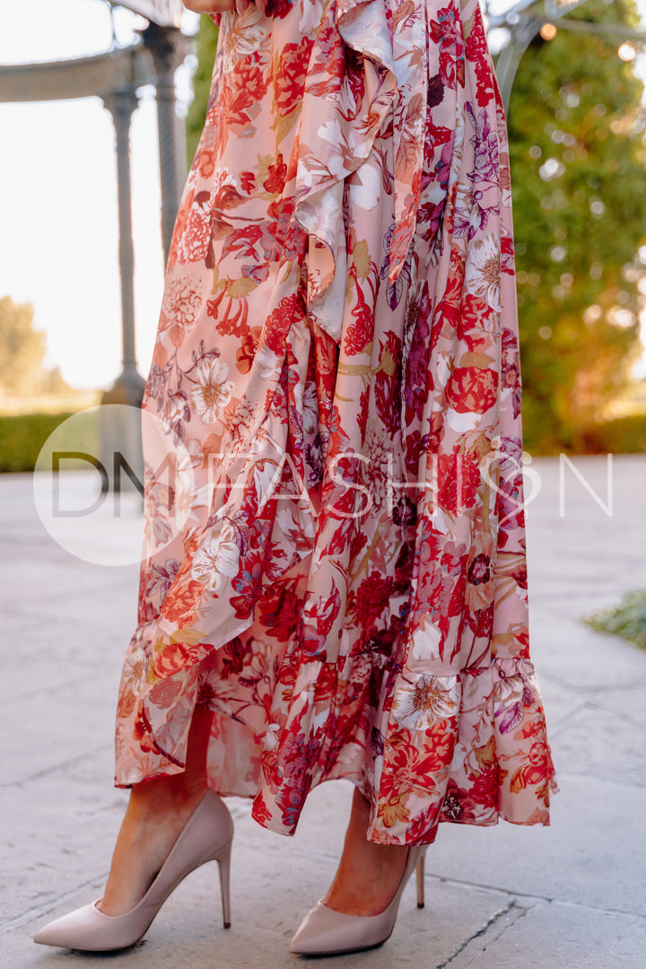Melanee Red Floral Wrap Dress- DM Exclusive - Nursing Friendly