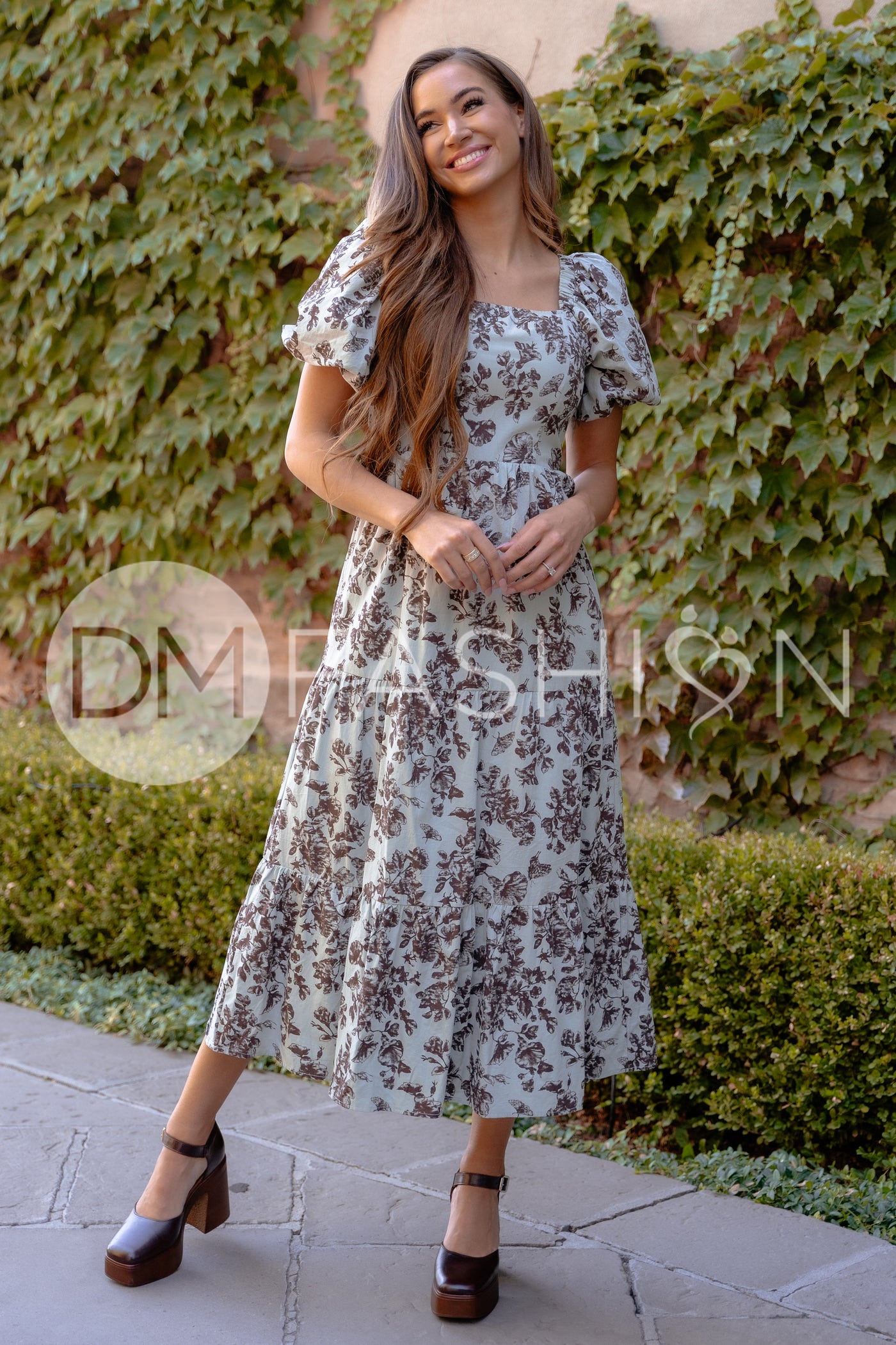 Cassidy Mineral Blue Floral Dress - DM Exclusive - Maternity Friendly