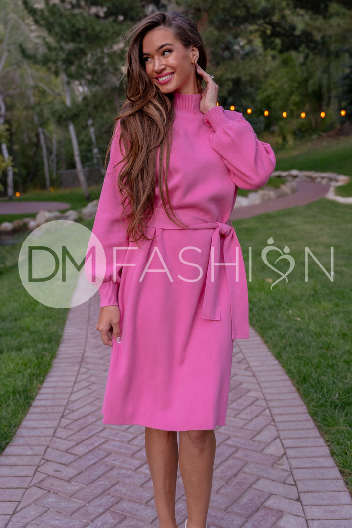 pink sweater maternity dress Pinkblush Dark Pink Exposed Seam Oversized Maternity Sweater Dress Small