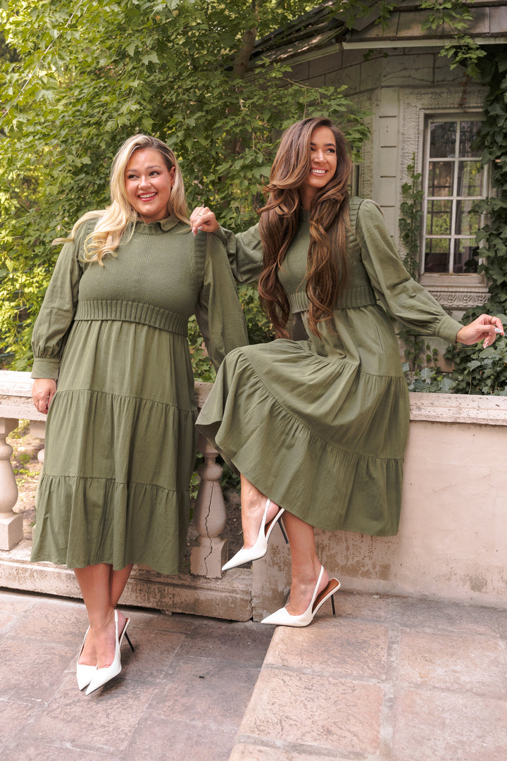 Angelica Olive Green Sweater Dress - DM Exclusive - Restocked DM Fashion Angelica Olive Green Sweater Dress - DM Exclusive - Restocked DM Fashion