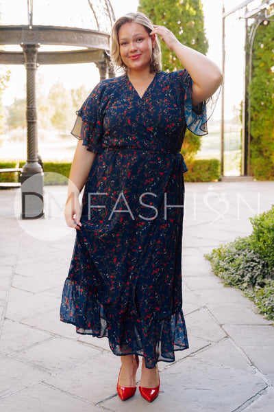 Halie Navy Floral Wrap Dress - DM Exclusive - Maternity Friendly