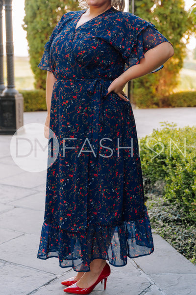 Halie Navy Floral Wrap Dress - DM Exclusive - Maternity Friendly