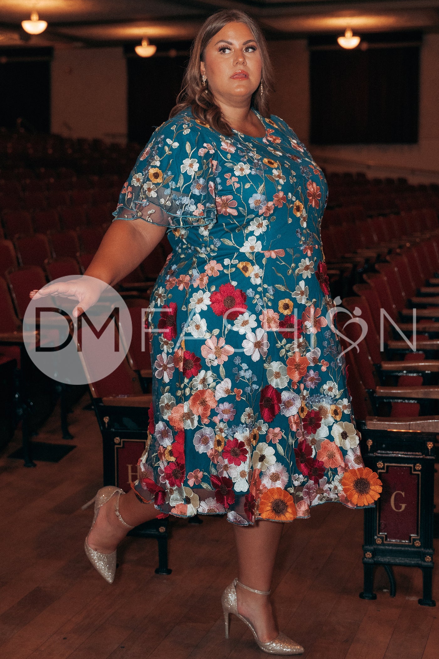 Lillian Duchess Teal Floral Dress - DM Exclusive