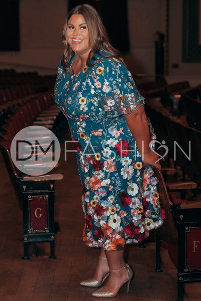 Lillian Duchess Teal Floral Dress - DM Exclusive