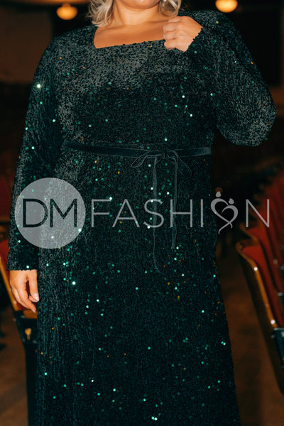 Catherine Black Emerald Sequin Dress - DM Exclusive - Maternity Friendly