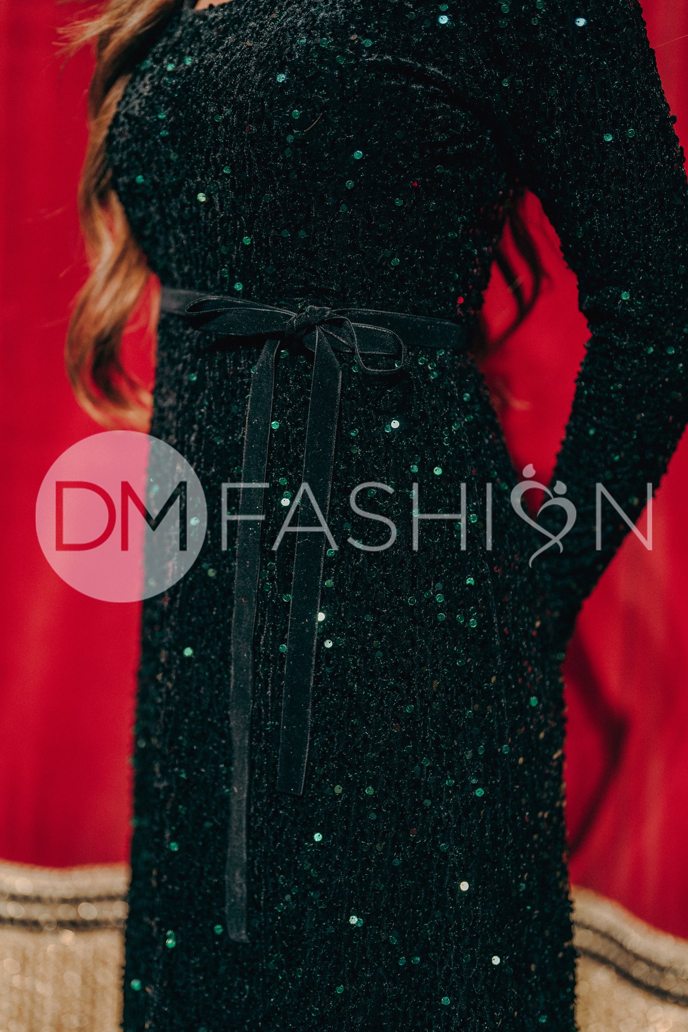 Catherine Black Emerald Sequin Dress - DM Exclusive - Maternity Friendly